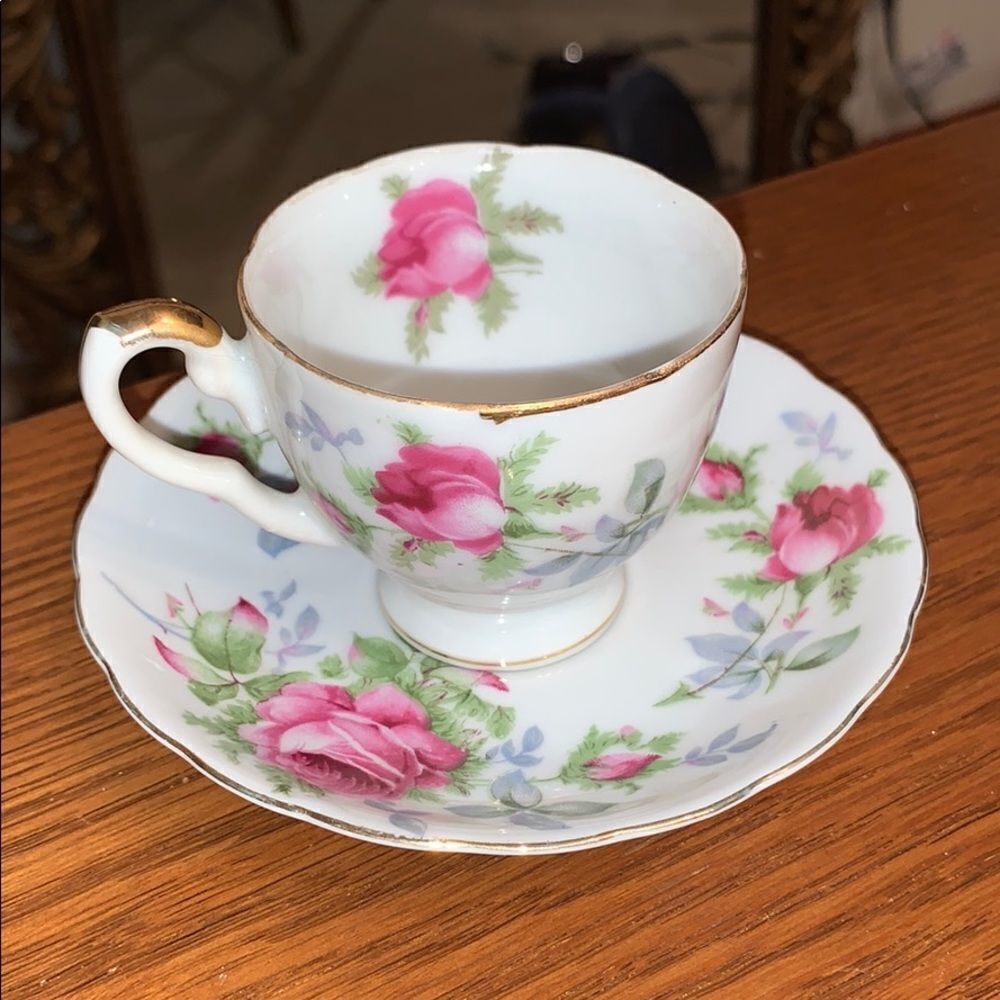 Vtg Lefton small‎ rose pattern cup & saucer